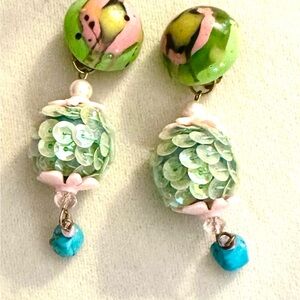 Colorful Handmade Resin and  Sequin Drop Earrings
